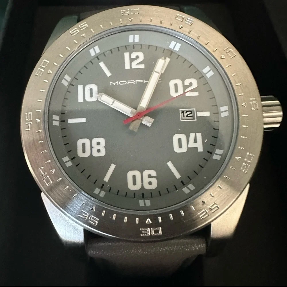 Morphic MPH6303 Stainless Steel Watch – Black Dial, Leather Band, NIB